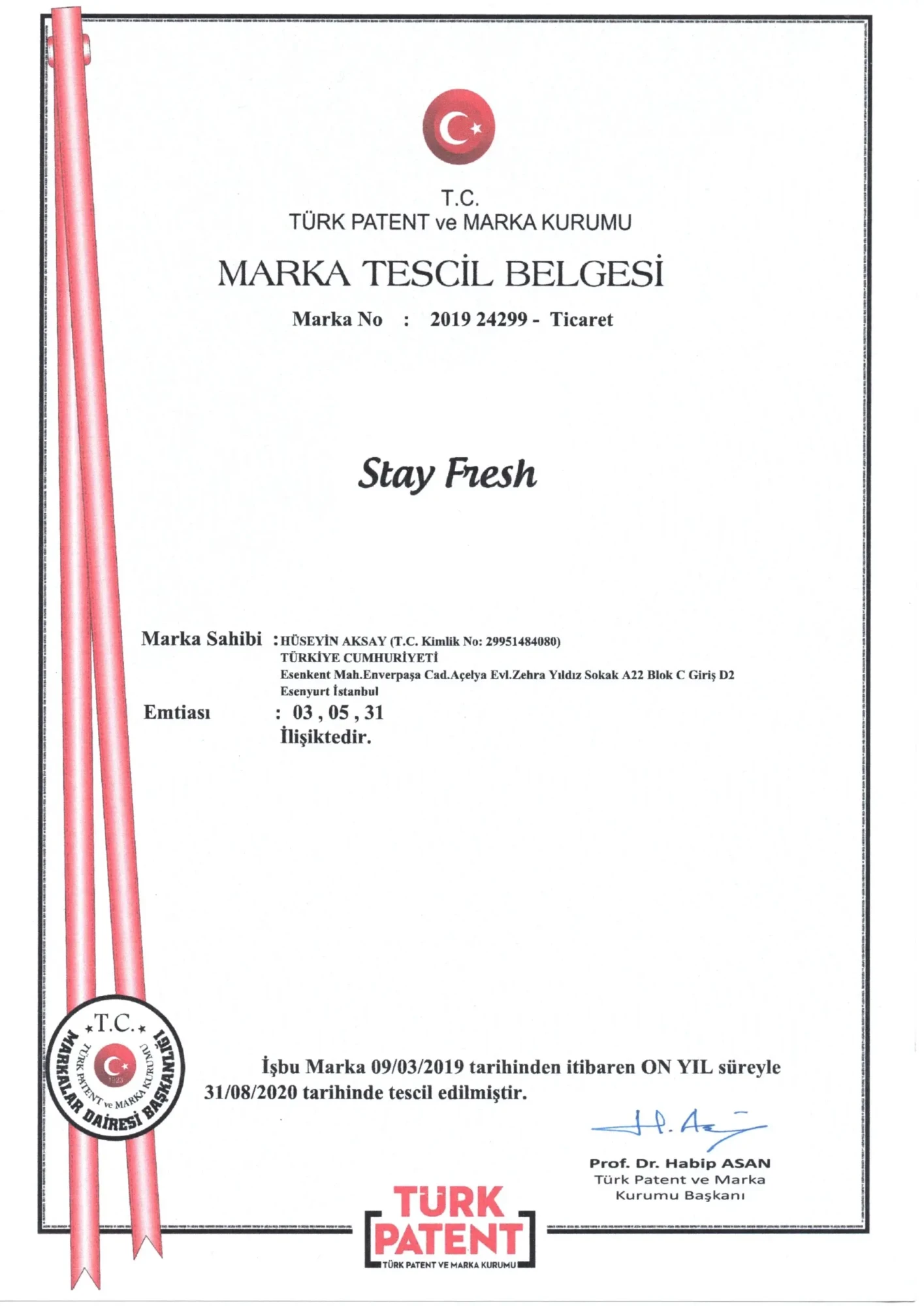 Marka Tescil Belgesi