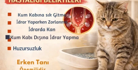 Kedilerde idrar yolu hastalığı belirtilerini anlatan veteriner bilgilendirme görseli (1)